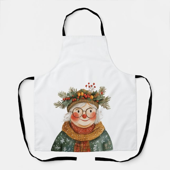 Whimsical Holiday Granny Decorative Pillow Apron (Front)