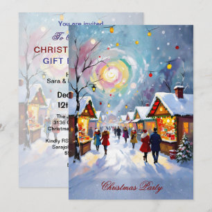 Whimsical Holiday Market Scene Christmas Party 5x7 Invitation