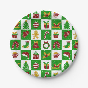 Whimsical Holiday Pine Tree Green Christmas Paper Plate