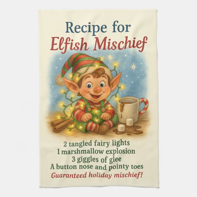 Whimsical Holiday Recipe Kitchen Towel (Vertical)