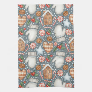 Whimsical Holiday Treats & Winter Mittens (4) Kitchen Towel