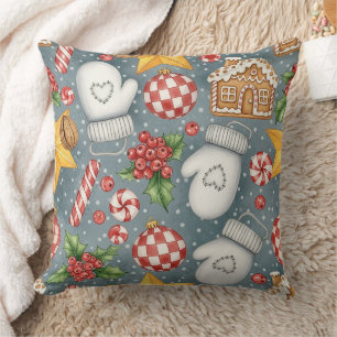 Whimsical Holiday Treats & Winter Mittens (5) Throw Pillow
