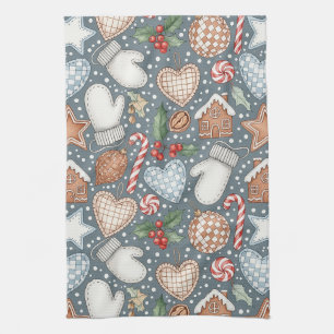 Whimsical Holiday Treats & Winter Mittens Kitchen Towel