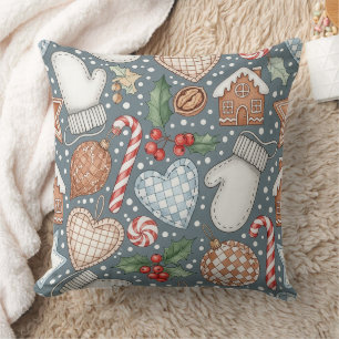 Whimsical Holiday Treats & Winter Mittens Throw Pillow