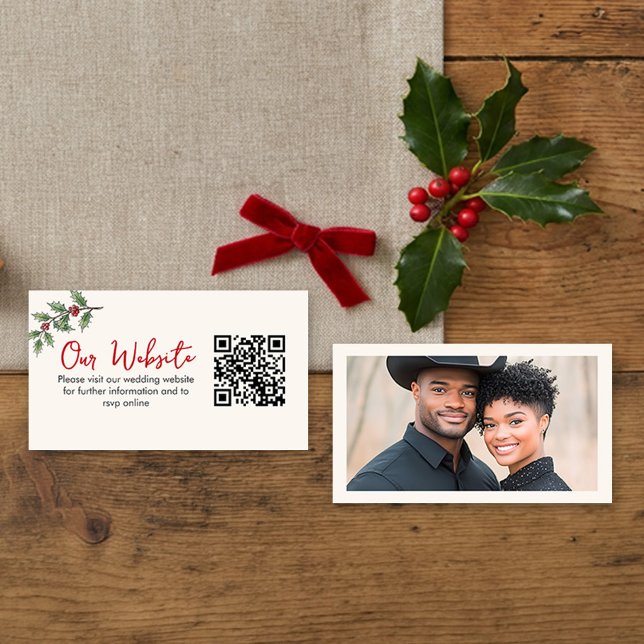 Whimsical Holiday Wedding Website QR Code Enclosure Card (QR Code RSVP Website Card from the Whimsical Champagne Tower Holiday Wedding Set by Darling & May)