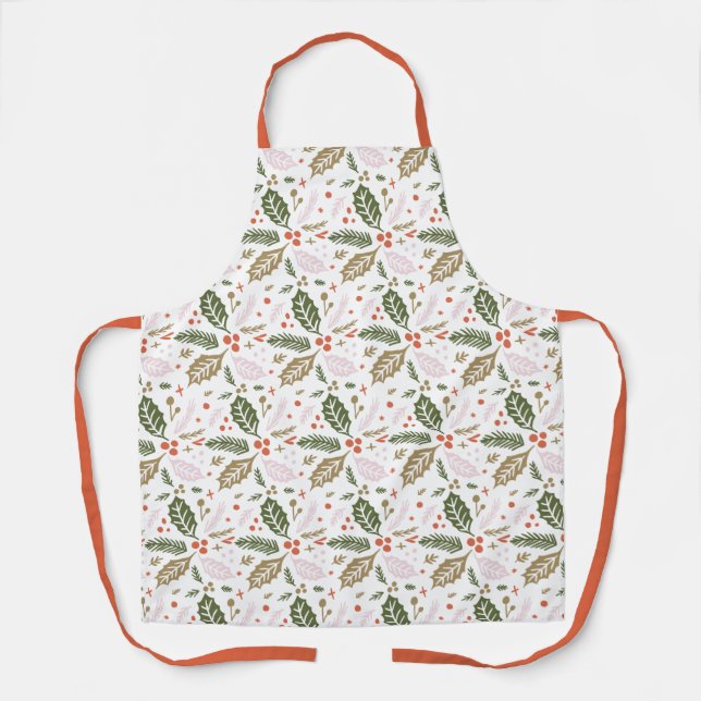 Whimsical Holly Berry Colourful Christmas Holiday Apron (Front)