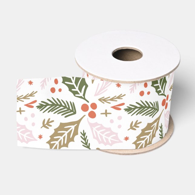 Whimsical Holly Berry Colourful Christmas Holiday Grosgrain Ribbon (Spool)