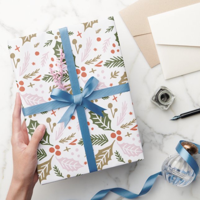 Whimsical Holly Berry Colourful Christmas Holiday Wrapping Paper (Gifting)