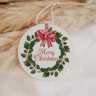 Whimsical Holly Wreath Christmas Favour Tags