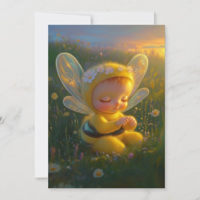 Whimsical Honey Bee Baby in a Sunlit Invitation (Front)
