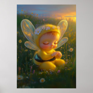 Whimsical Honey Bee Baby in a Sunlit Poster