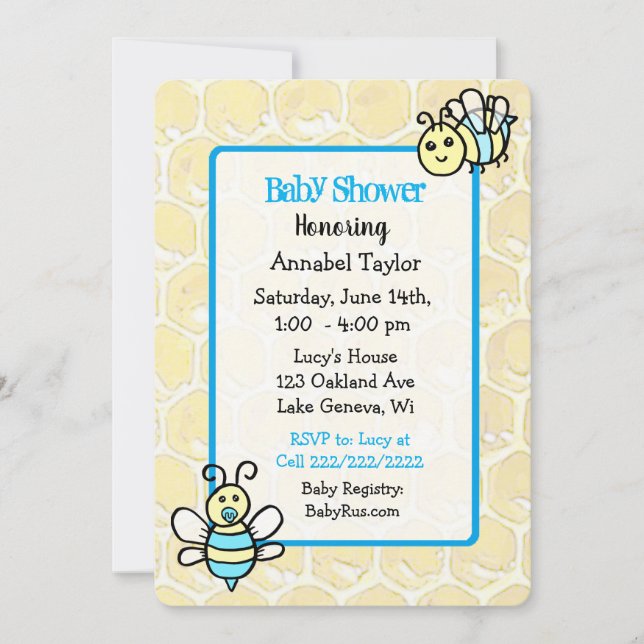 Whimsical Honey Bee Boy's  Baby Shower Invitation (Front)