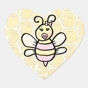 Whimsical Honey Bee Girl's Baby Shower Heart Sticker