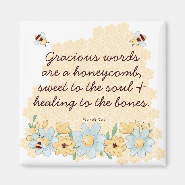Whimsical  Honeycomb and Bee Bible Verse Magnet (Front)