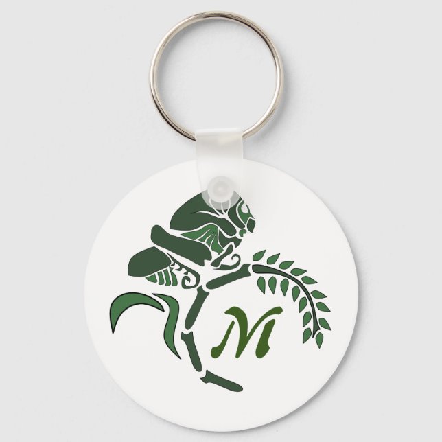 Whimsical Hooded Grasshopper Monogram Keychain (Front)