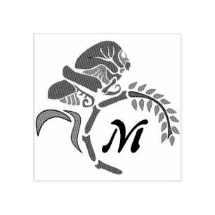 Whimsical Hooded Grasshopper Monogram Rubber Stamp