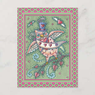 WHIMSICAL HOOTS N' HEARTS CUPID OWL VALENTINE HOLIDAY POSTCARD