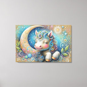 Whimsical Horse and Crescent Moon Canvas Print