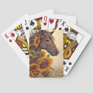 Whimsical Horse in Sunflower Playing Cards