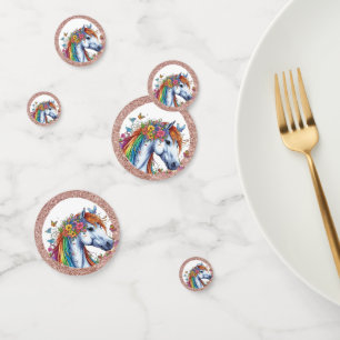 Whimsical Horse Rainbow Floral Equestrian Birthday Confetti