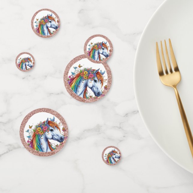 Whimsical Horse Rainbow Floral Equestrian Birthday Confetti (Group)