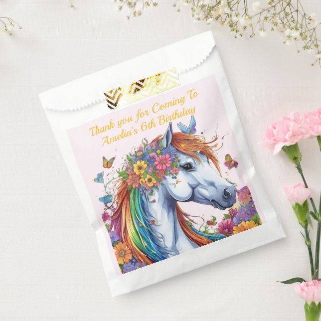 Whimsical Horse Rainbow Floral Equestrian Birthday Favour Bag (Sealed)