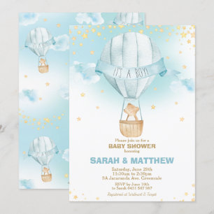 Whimsical Hot Air Balloon Baby Shower Bear Boy Invitation