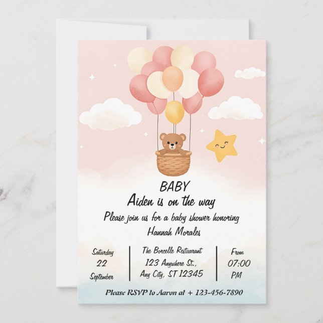Whimsical Hot Air Balloon Baby Shower Invitation | (Front)