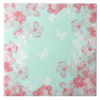 Whimsical Hot Air Balloon with Cherry Blossoms  Tile