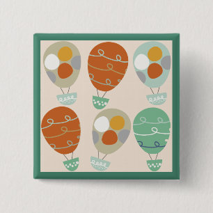 Whimsical Hot Air Balloons 2 Inch Square Button