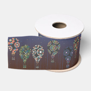 Whimsical Hot Air Balloons in Midnight Sky Grosgrain Ribbon