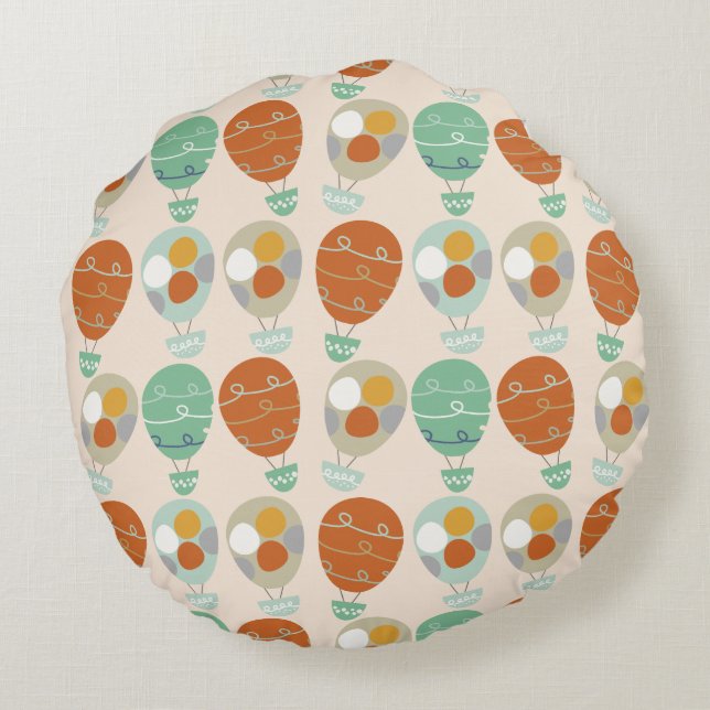 Whimsical Hot Air Balloons Round Pillow (Back)
