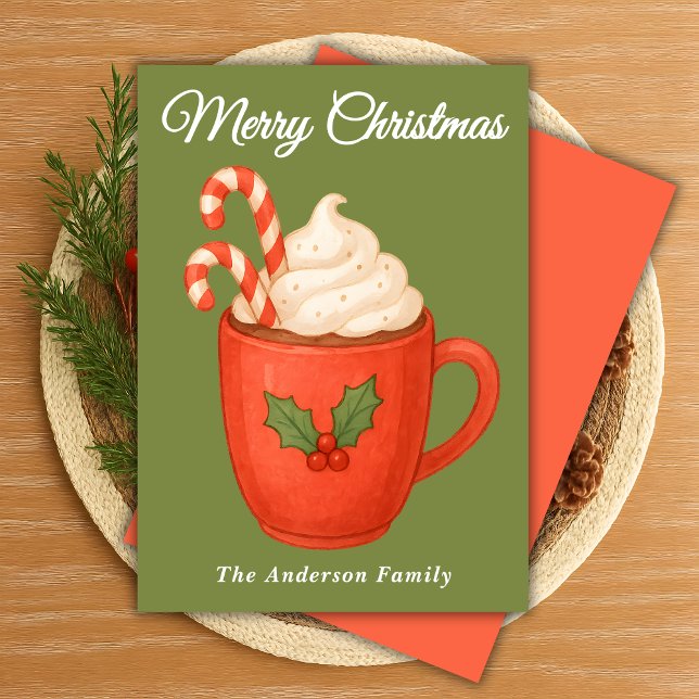 Whimsical Hot Cocoa with Candy Canes Christmas Holiday Card (Creator Uploaded)