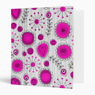 Whimsical hot pink white hearts and flowers floral binder