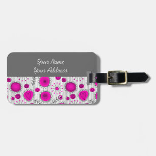 Whimsical hot pink white hearts and flowers floral luggage tag