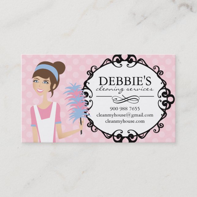 Whimsical House Cleaning Services Business Cards (Front)