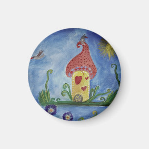 Whimsical House Drawing Small, 3.2 Cm Round Magnet
