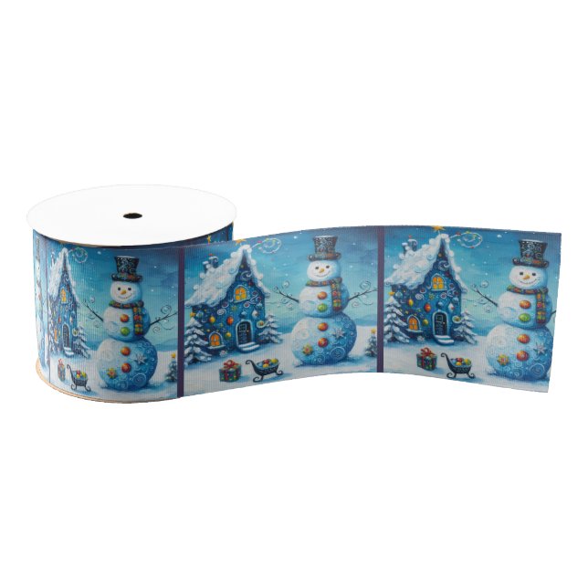 Whimsical House & Snowman Christmas  Grosgrain Ribbon (Spool)