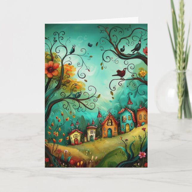 Whimsical Houses Illustration Style Hello Greeting Card (Front)