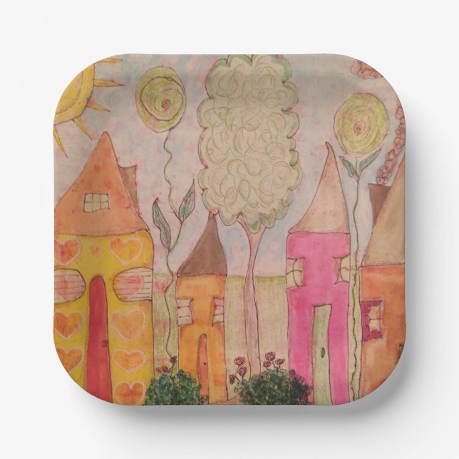 Whimsical Houses Paper Plate (Front)