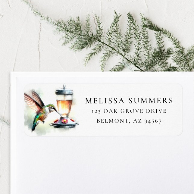 Whimsical Hummingbird Feeder Return Address Label (Creator Uploaded)