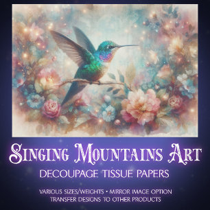 Whimsical Hummingbird Heirloom Garden Decoupage Tissue Paper