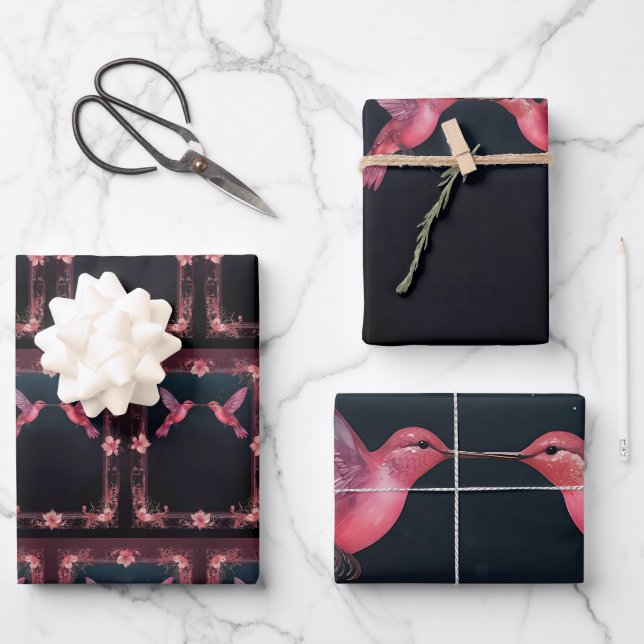  Whimsical Hummingbird Wrapping Paper (Front)