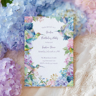 Whimsical Hummingbirds with Hydrangeas Birthday Invitation
