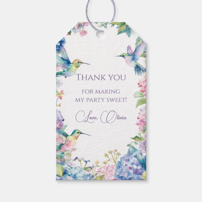 Whimsical Hummingbirds with Hydrangeas Gift Tags (Front)