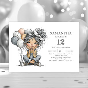 Whimsical Humour Girl 10th Birthday Chic Gold  Invitation