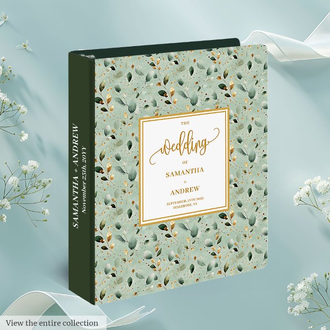 Whimsical Hunter Green Gold Greenery Memory Album Binder (Whimsical Hunter Green Gold Greenery Memory Album 3 ring binder)
