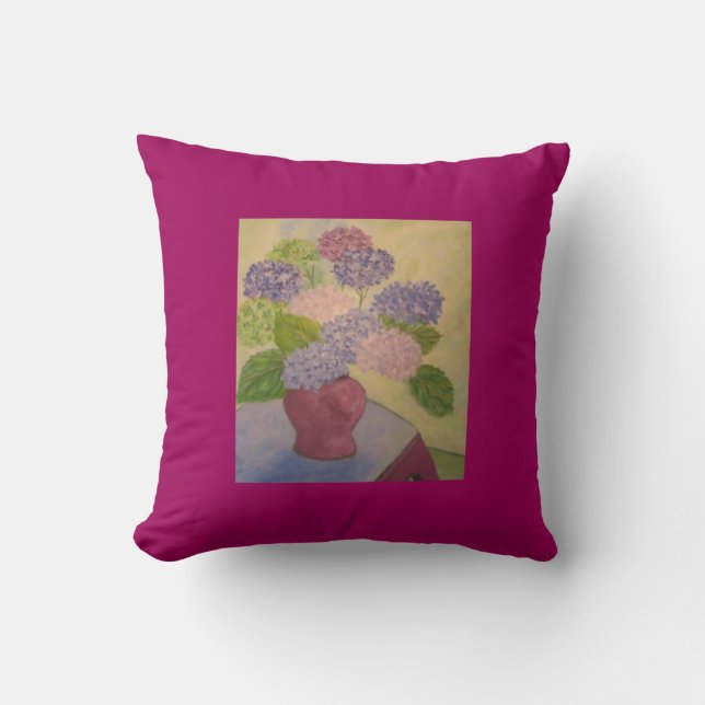 Whimsical Hydrangea Throw Pillow (Front)