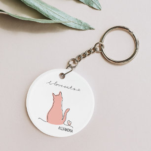 Whimsical I Love Cats Silhouette Custom Name   Keychain