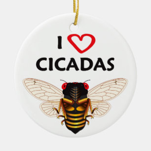 Whimsical "I Love Cicadas" Design Ornament
